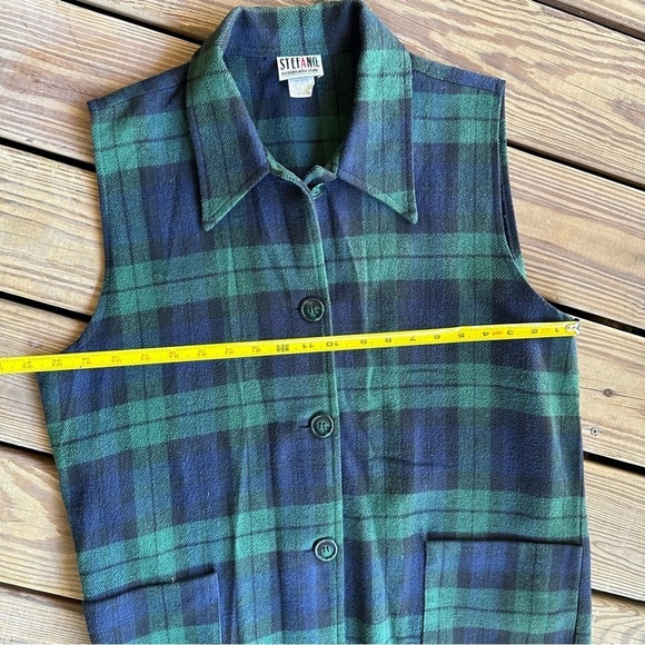 Vintage Stefano International Plaid Sleeveless Button Down Shirt Blue Fringe 80s - Picture 7 of 16